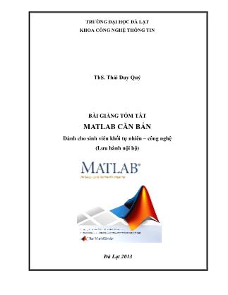 Giáo trình Matlab căn bản - Thái Duy Quý (Phần 1)