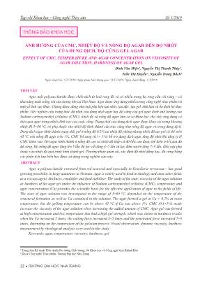 Ảnh hưởng của CMC, nhiệt độ và nồng độ Agar đến độ nhớt của dung dịch, độ cứng Gel agar