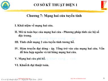 Bài giảng Cơ sở kĩ thuật điện 1 - Chương 7: Mạng hai cửa tuyến tính - Nguyễn Việt Sơn