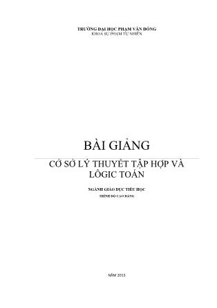 Bài giảng Cở sở lý thuyết tập hợp và lôgic toán - Phạm Huy Thông