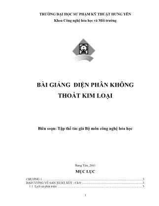 Bài giảng Điện phân không thoát kim loại