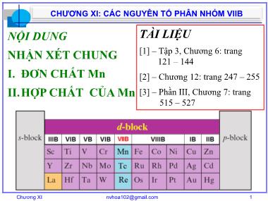 Bài giảng Hóa vô cơ A - Chương 11: Các nguyên tố phân nhóm VIIB - Nguyễn Văn Hòa