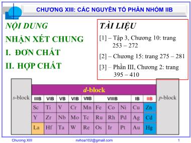 Bài giảng Hóa vô cơ A - Chương 12: Các nguyên tố phân nhóm IIB - Nguyễn Văn Hòa