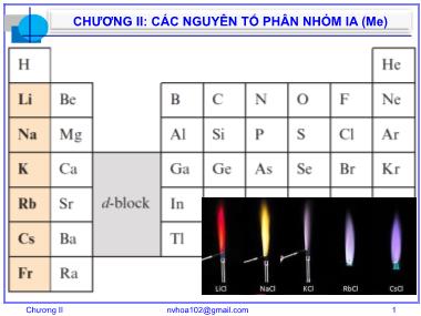 Bài giảng Hóa vô cơ A - Chương 2: Các nguyên tố nhóm IA (Me) - Nguyễn Văn Hòa