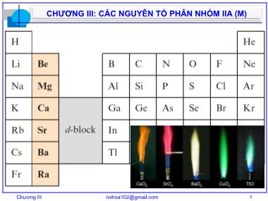 Bài giảng Hóa vô cơ A - Chương 3: Các nguyên tố nhóm II (M) - Nguyễn Văn Hòa