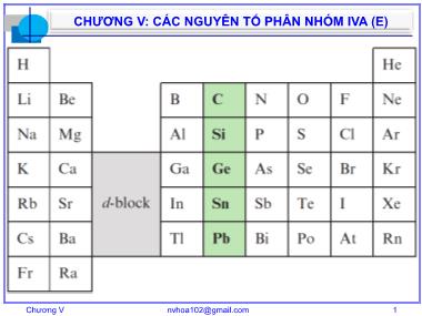 Bài giảng Hóa vô cơ A - Chương 5: Các nguyên tố nhóm IVA (E) - Nguyễn Văn Hòa