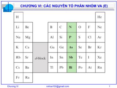 Bài giảng Hóa vô cơ A - Chương 6: Các nguyên tố nhóm VA (E) - Nguyễn Văn Hòa