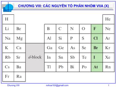 Bài giảng Hóa vô cơ A - Chương 8: Các nguyên tố nhóm VIIA (X) - Nguyễn Văn Hòa