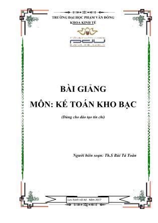 Bài giảng Kế toán kho bạc - Bùi Tá Toàn