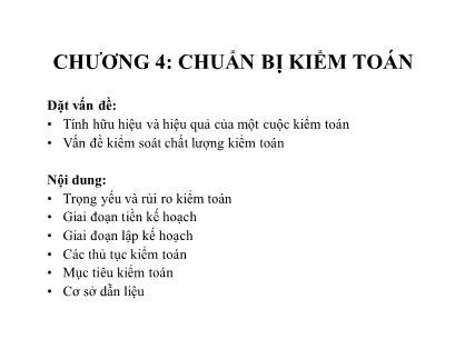 Bài giảng Kiểm toán - Chương 4: Chuẩn bị kiểm toán