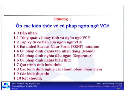 Bài giảng Lập trình hướng đối tượng - Chương 1: Ôn các kiến thức về cú pháp ngôn ngữ VC#