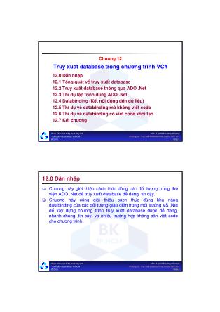 Bài giảng Lập trình hướng đối tượng - Chương 12: Truy xuất database trong chương trình VC#