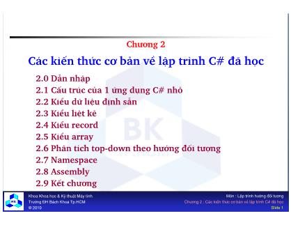 Bài giảng Lập trình hướng đối tượng - Chương 2: Các kiến thức cơ bản về lập trình C# đã học