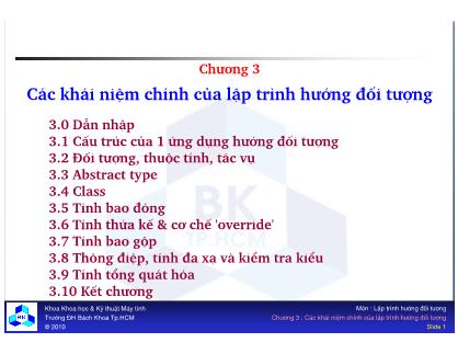 Bài giảng Lập trình hướng đối tượng - Chương 3: Các khái niệm chính của lập trình hướng đối tượng