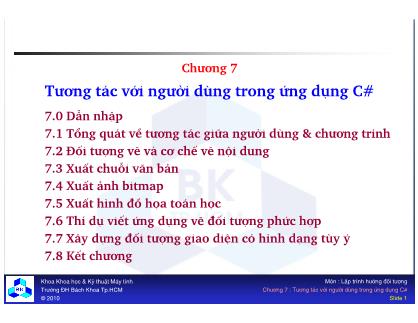 Bài giảng Lập trình hướng đối tượng - Chương 7: Tương tác với người dùng trong ứng dụng C#