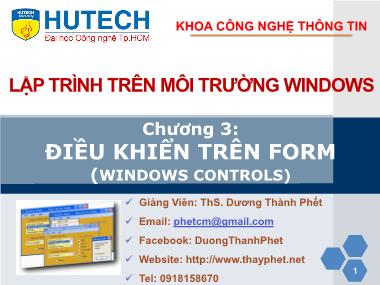 Bài giảng Lập trình trên môi trường Windows - Chương 3: Điều khiển trên form (Windows Controls) - Dương Thành Phết