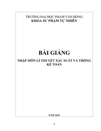 Bài giảng Nhập môn lí thuyết xác suất và thống kê toán - Võ Tuấn Thanh