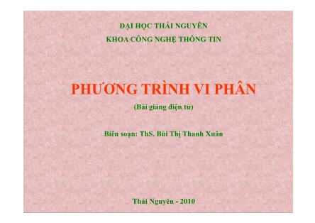 Bài giảng Phương trình vi phân - Bùi Thị Thanh Xuân