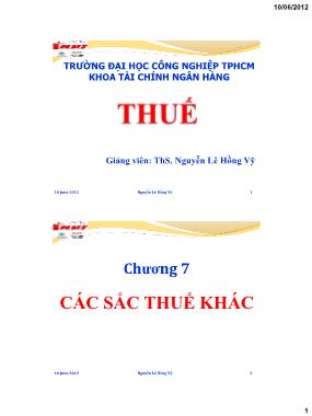 Bài giảng Thuế - Chương 7: Các sắc thuế khác - Nguyễn Lê Hồng Vỹ