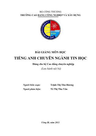 Bài giảng Tiếng Anh chuyên ngành tin học - Trịnh Thị Thu Hương