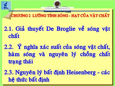 Bài giảng Vật lý đại cương và vật lý hiện đại - Chương 2: Lưỡng tính sóng-Hạt của vật chất - Lê Công Hảo