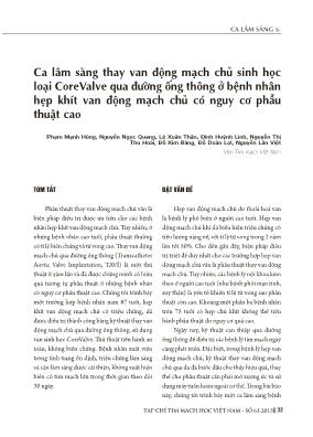 Ca lâm sàng thay van động mạch chủ sinh học loại CoreValve qua đường ống thông ở bệnh nhân hẹp khít van động mạch chủ có nguy cơ phẫu thuật cao