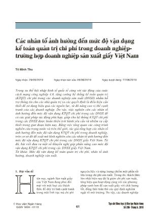 Các nhân tố ảnh hưởng đến mức độ vận dụng kế toán quản trị chi phí trong doanh nghiệp trường hợp doanh nghiệp sản xuất giấy Việt Nam