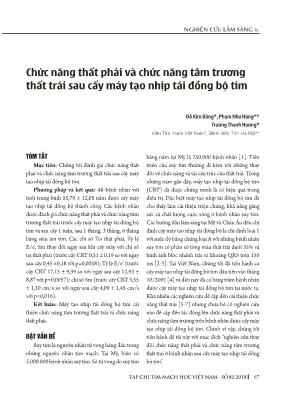 Chức năng thất phải và chức năng tâm trương thất trái sau cấy máy tạo nhịp tái đồng bộ tim