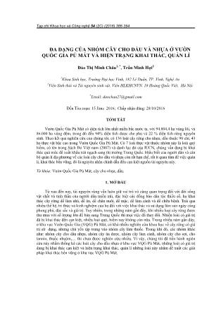 Đa dạng của nhóm cây cho dầu và nhựa ở vườn quốc gia Pù Mát và hiện trạng khai thác, quản lí