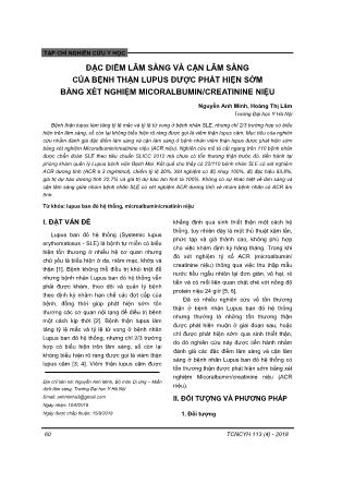 Đặc điểm lâm sàng và cận lâm sàng của bệnh thận lupus được phát hiện sớm bằng xét nghiệm micoralbumin/creatinine niệu