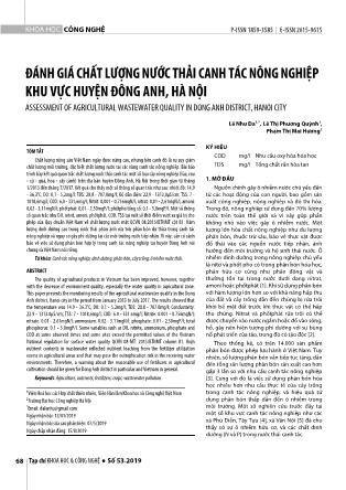 Đánh giá chất lượng nước thải canh tác nông nghiệp khu vực huyện Đông Anh, Hà Nội