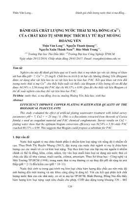 Đánh giá chất lượng nước thải xi mạ đồng (Cu2+) của chất keo tụ sinh học trích ly từ hạt muồng