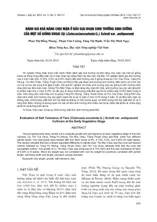 Đánh giá khả năng chịu mặn ở đầu giai đoạn sinh trưởng sinh dưỡng của một số giống khoai sọ (Colocasiaesculenta (L.) Schott var. antiquorum)