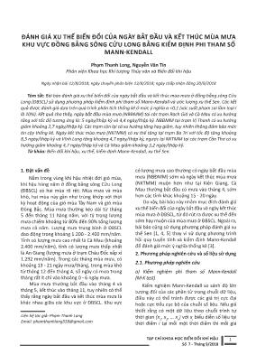 Đánh giá xu thế biến đổi của ngày bắt đầu và kết thúc mùa mưa khu vực đồng bằng sông Cửu Long bằng kiểm định phi tham số Mann-Kendall