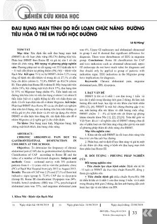 Đau bụng mạn tính do rối loạn chức năng đường tiêu hóa ở trẻ em tuổi học đường