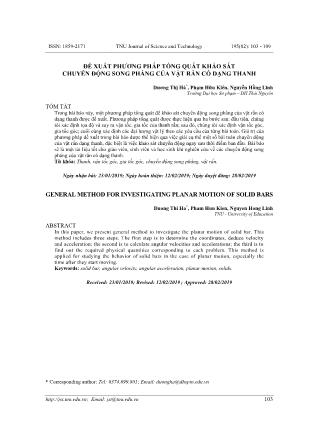 Đề xuất phương pháp tổng quát khảo sát chuyển động song phẳng của vật rắn có dạng thanh