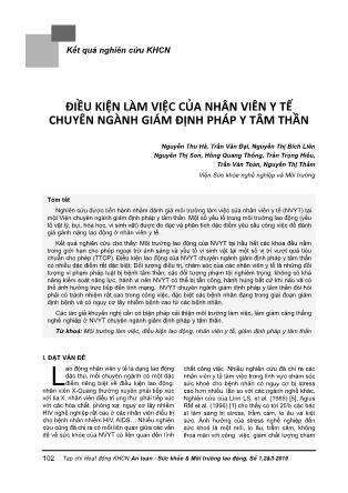 Điều kiện làm việc của nhân viên y tế chuyên ngành giám định pháp y tâm thần