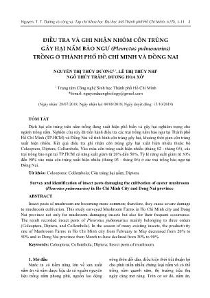 Điều tra và ghi nhận nhóm côn trùng gây hại nấm bào ngư (Pleurotus pulmonarius) trồng ở Thành phố Hồ Chí Minh và Đồng Nai