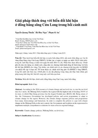 Giải pháp thích ứng với biến đổi khí hậu ở đồng bằng sông Cửu Long trong bối cảnh mới