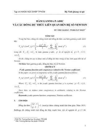 Hàm gamma p-Adic và các đồng dư thức liên quan đến hệ số Newton