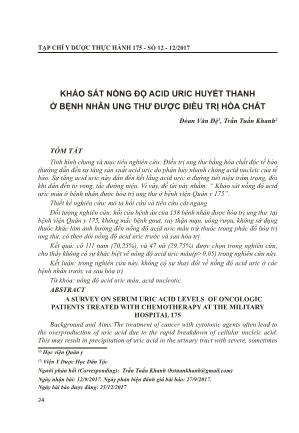 Khảo sát nồng độ acid uric huyết thanh ở bệnh nhân ung thư được điều trị hóa chất