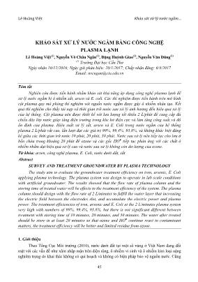 Khảo sát xử lý nước ngầm bằng công nghệ plasma lạnh