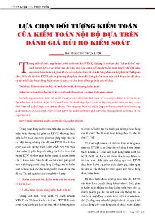 Lựa chọn đối tượng kiểm toán của kiểm toán nội bộ dựa trên đánh giá rủi ro kiểm soát