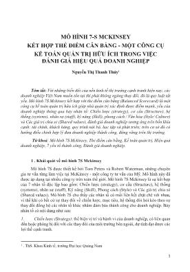 Mô hình 7-S Mckinsey kết hợp thẻ điểm cân bằng-một công cụ kế toán quản trị hữu ích trong việc đánh giá hiệu quả doanh nghiệp