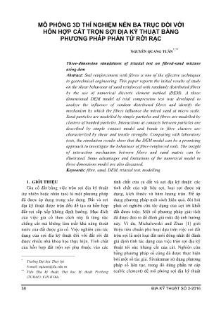 Mô phỏng 3D thí nghiệm nén ba trục đối với hỗn hợp cát trộn sợi địa kỹ thuật bằng phương pháp phần tử rời rạc