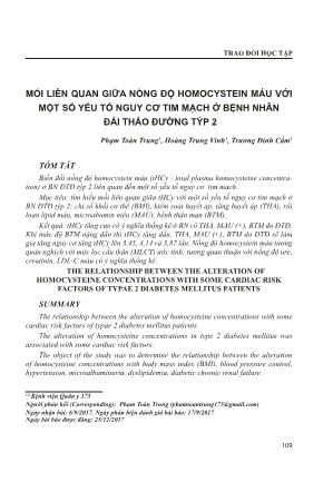 Mối liên quan giữa nồng độ homocystein máu với một số yếu tố nguy cơ tim mạch ở bệnh nhân đái tháo đường týp 2