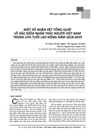 Một số nhận xét tổng quát về đặc điểm nhân trắc người Việt Nam trong lứa tuổi lao động năm 2018-2019