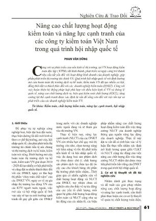 Nâng cao chất lượng hoạt động kiểm toán và năng lực cạnh tranh của các công ty kiểm toán Việt Nam trong quá trình hội nhập quốc tế