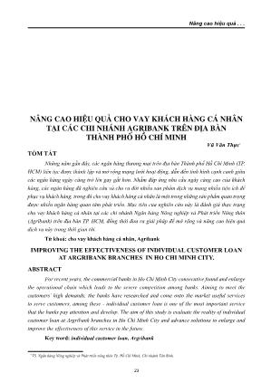 Nâng cao hiệu quả cho vay khách hàng cá nhân tại các chi nhánh Agribank trên địa bàn thành phố Hồ Chí Minh