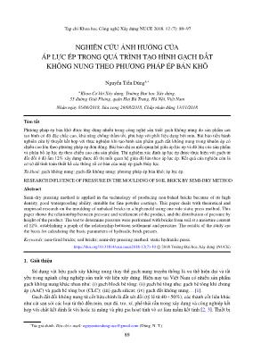 Nghiên cứu ảnh hưởng của áp lực ép trong quá trình tạo hình gạch đất không nung theo phương pháp ép bán khô